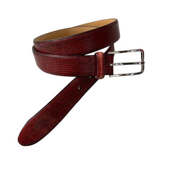Martin Dingman Other - Martin Dingman Leather Belt Medium Red Silver Mens Lizard Grain Calfskin 1"
